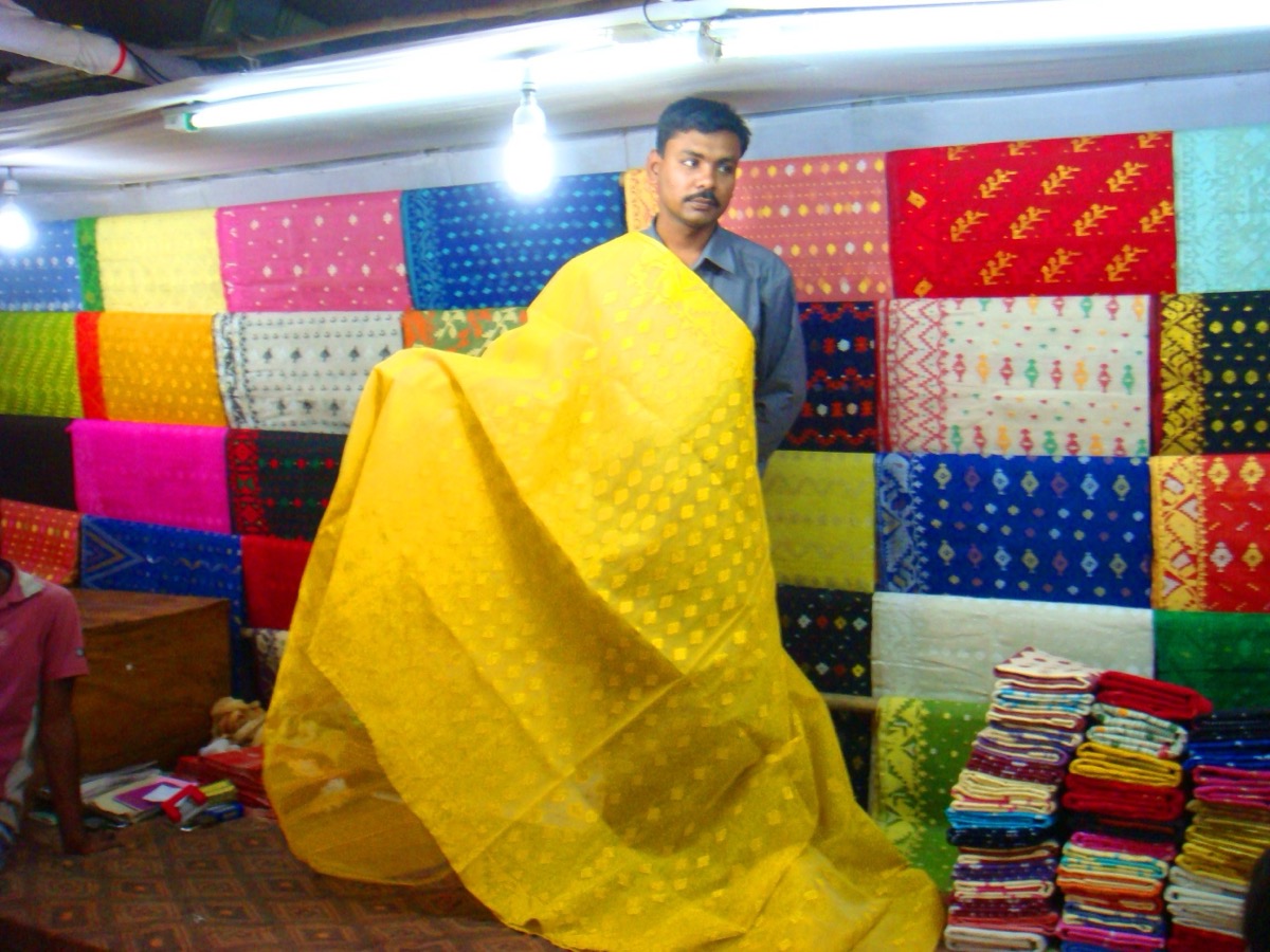 Jamdani sarees on display